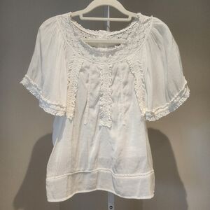 Louise Misha White Blouse Shirt Top Shabby Chic Cottagecore Eyelet Lace EU 38
